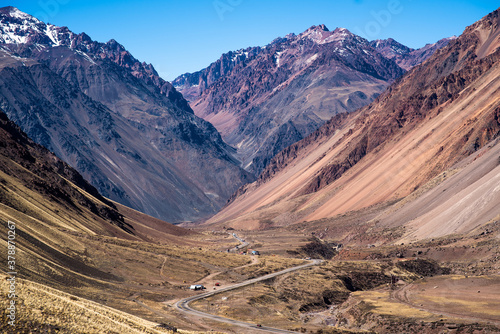 Mountains and road near Los Penitentes ski resort, Argentina. photo