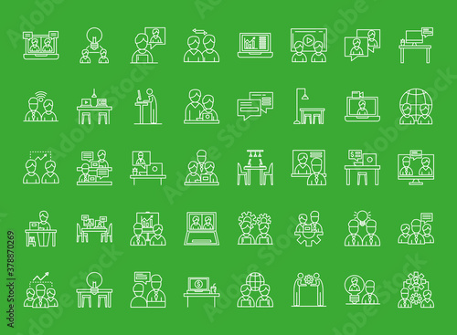 coworking line style icons collection design, teamwork and strategy theme Vector illustration