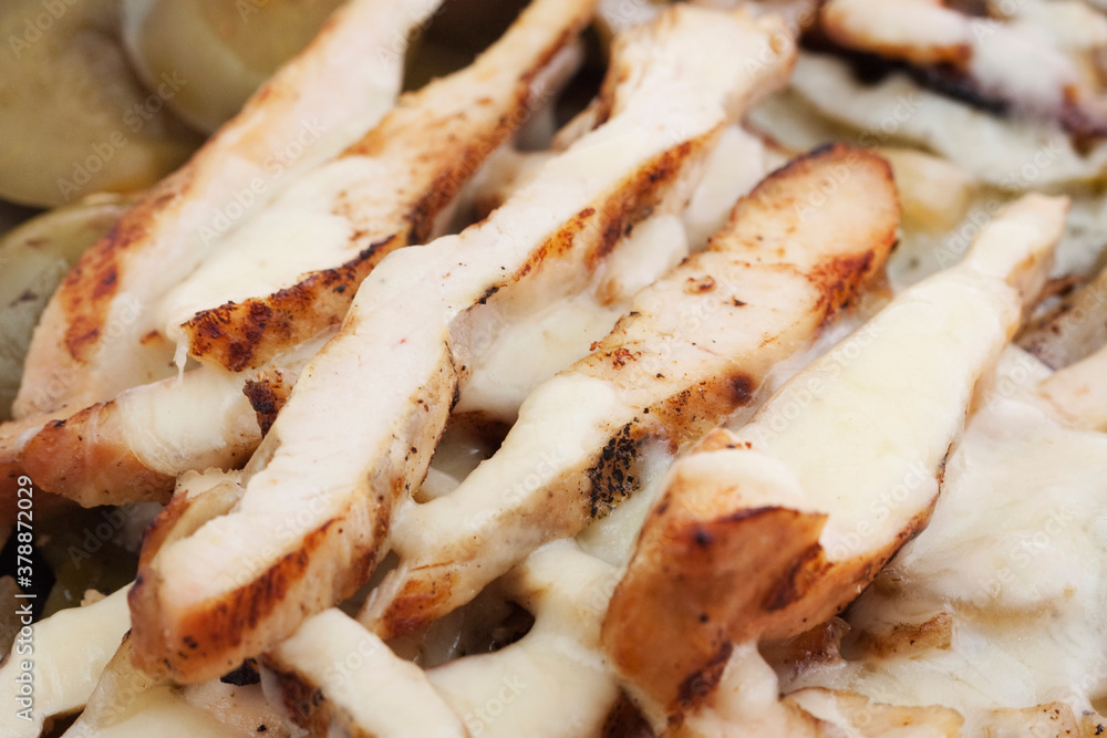 Close-up of sliced grilled chicken Close-up of sliced grilled chicken