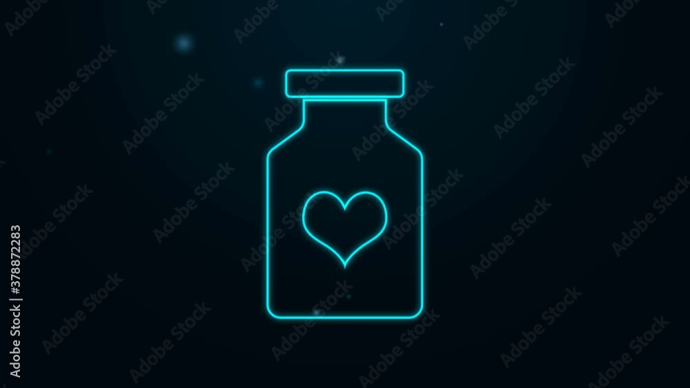 Glowing neon line Medicine bottle with pills for potency, aphrodisiac icon isolated on black background. Sex pills for men and women. 4K Video motion graphic animation Glowing neon line Medicine bottle with pills for potency, aphrodisiac icon isolated on black background. Sex pills for men and women. 4K Video motion graphic animation