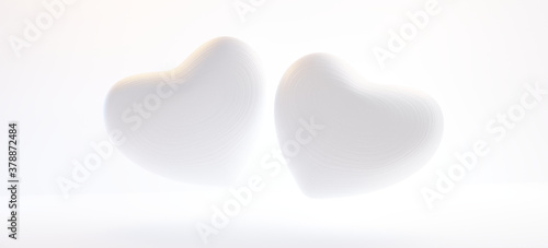 two white hearts. together concept 3d-illustration