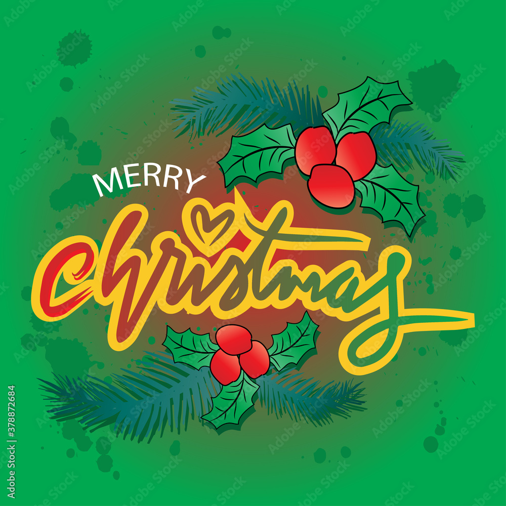 Naklejka premium Merry Christmas hand lettering calligraphy.