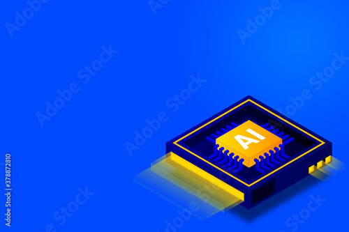 Artificial intelligence icon AI, chip brain, quantum computing, cpu, isometric cloud computing concept, data mining, isometric, neural network, machine programming, vector illustrator.