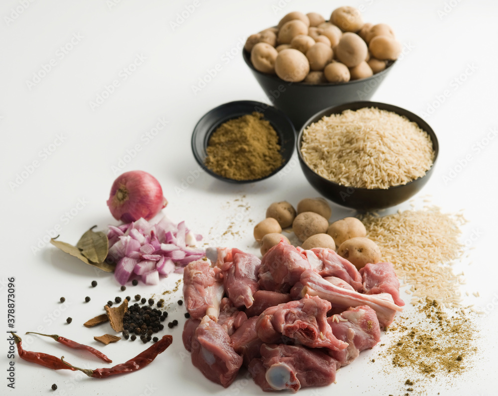 Close-up of mutton with ingredients Close-up of mutton with ingredients