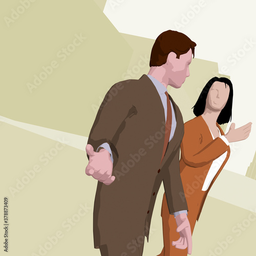 Businessman and a businesswoman walking on the road