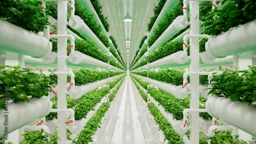 Hydroponic in the greenhouse.Aquaculture. Herb plantation with watering system. photo