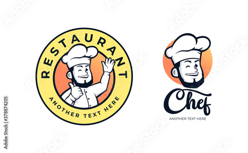 Chef restaurant badge logo design set