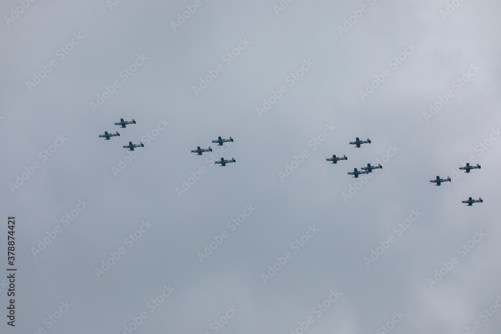 Air force planes as they fly after the September 16, 2020 military parade. Air force planes as they fly after the September 16, 2020 military parade.