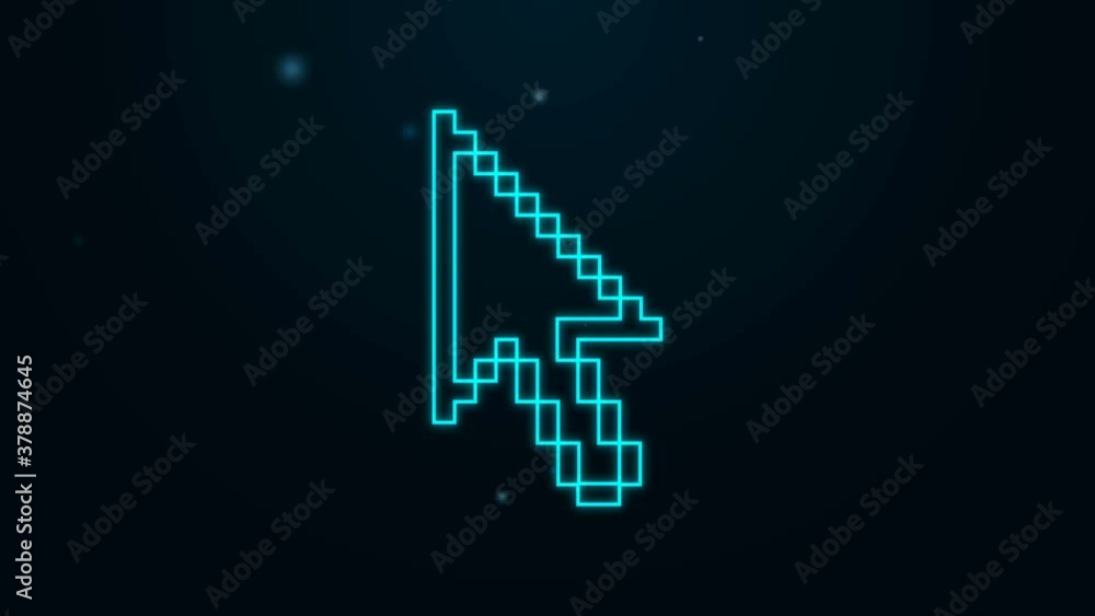 Glowing neon line Pixel arrow cursor icon isolated on black background. 4K Video motion graphic animation Glowing neon line Pixel arrow cursor icon isolated on black background. 4K Video motion graphic animation