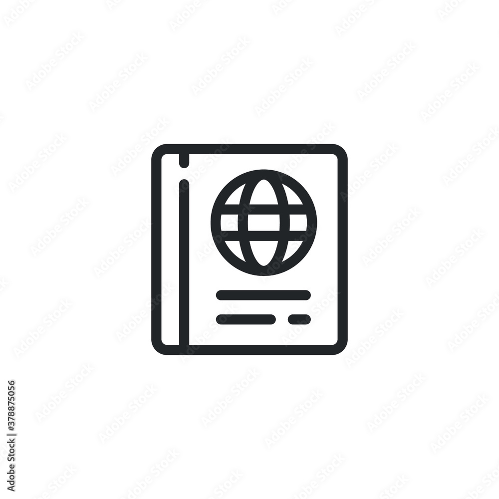 Passport line icon. Document book with world verify symbol. Citizenship ID for traveler. Air travel international document. Visa legal immigration Vector illustration Design on white background EPS 10 Passport line icon. Document book with world verify symbol. Citizenship ID for traveler. Air travel international document. Visa legal immigration Vector illustration Design on white background EPS 10