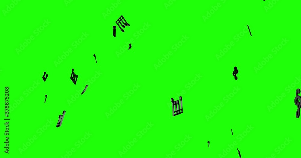 black music notes flying and flowing on green screen. Musical melody visually represented in chroma key. Music concept. Notes of an abstract musical composition. Animation background. black music notes flying and flowing on green screen. Musical melody visually represented in chroma key. Music concept. Notes of an abstract musical composition. Animation background.