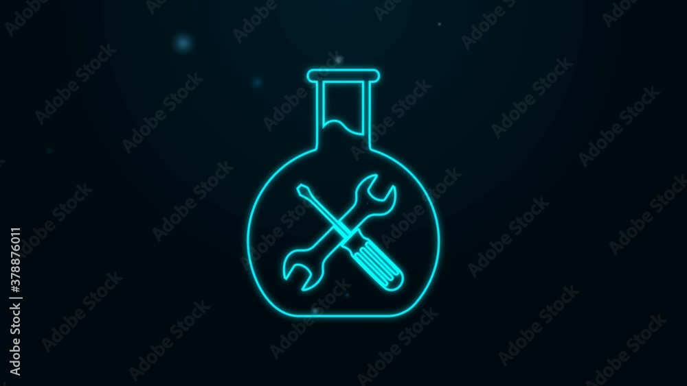 Glowing neon line Bioengineering with screwdriver and wrench icon isolated on black background. Adjusting, service, setting, maintenance, repair, fixing. 4K Video motion graphic animation Glowing neon line Bioengineering with screwdriver and wrench icon isolated on black background. Adjusting, service, setting, maintenance, repair, fixing. 4K Video motion graphic animation