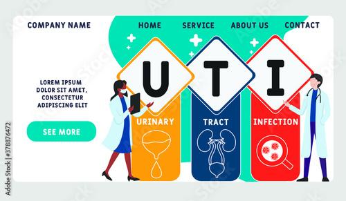 Vector website design template . UTI -  urinary tract infection, acronym medical concept. illustration for website banner, marketing materials, business presentation, online advertising.