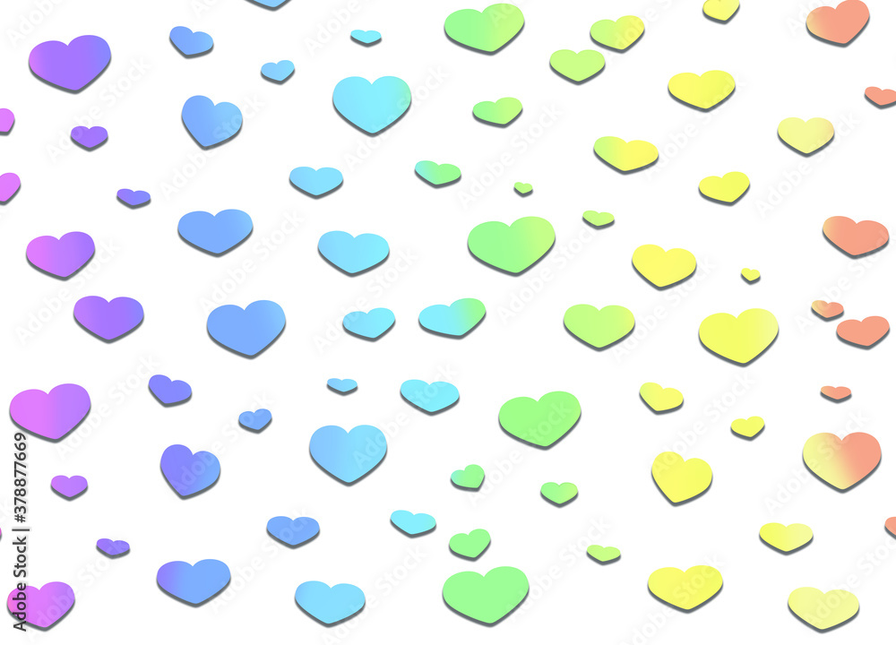 Multicolored gradient bright hearts on a white background, isolates. Pastel palette, shades, horizontal picture.
Multicolored gradient bright hearts on a white background, isolates. Pastel palette, shades, horizontal picture.