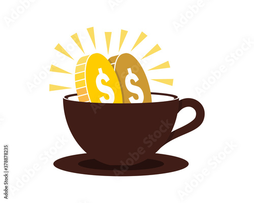 Coffee cup with golden coin inside