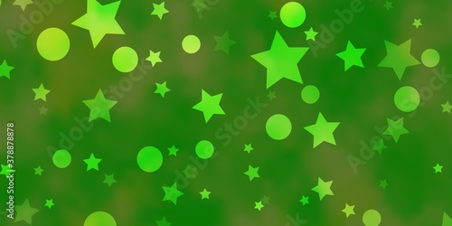 Light Green, Yellow vector backdrop with circles, stars. Glitter abstract illustration with colorful drops, stars. Texture for window blinds, curtains.