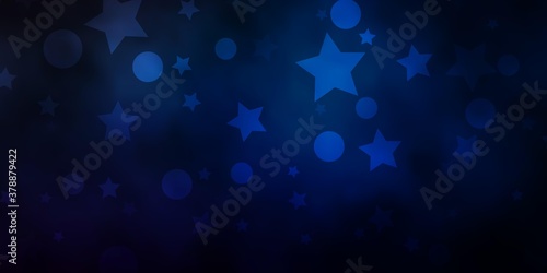 Dark Blue, Yellow vector template with circles, stars. Illustration with set of colorful abstract spheres, stars. Pattern for design of fabric, wallpapers.