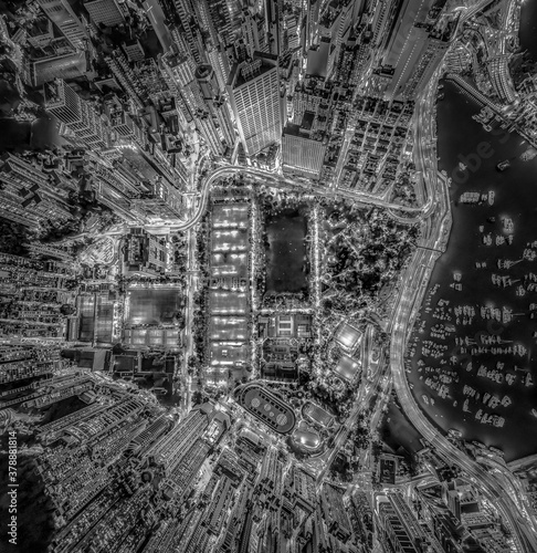 Top view of Hong Kong City in Black and White tone