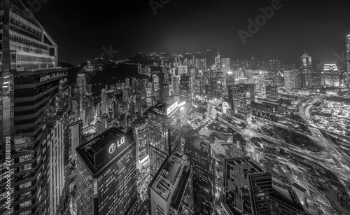 Top view of Hong Kong City in Black and White tone