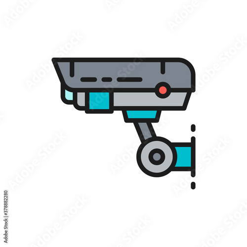 Security camera, CCTV, safety home protection system flat color line icon.