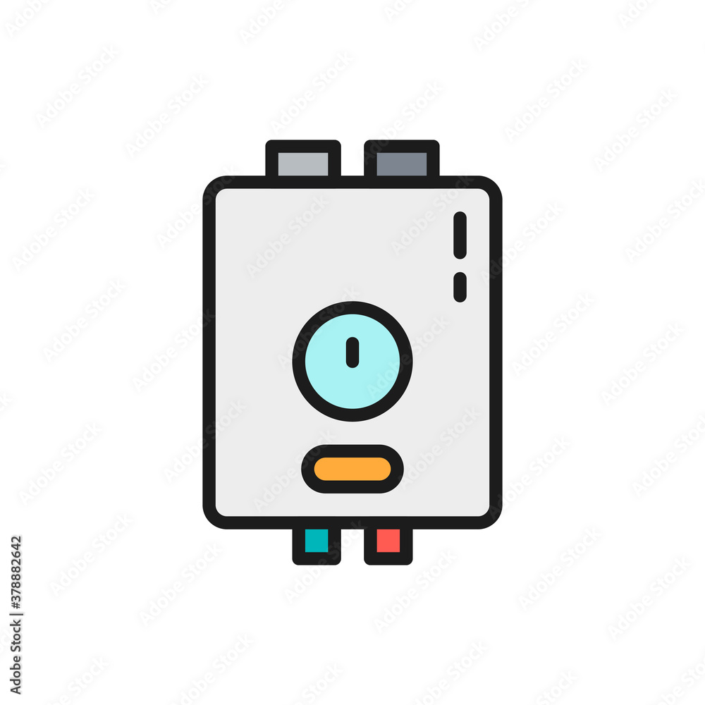 Water heater, boiler flat color line icon. Water heater, boiler flat color line icon.