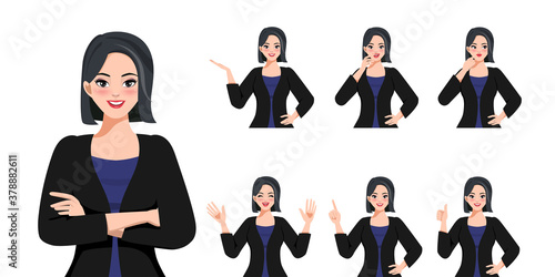 Beautiful Businesswoman in office dress pose on the white background cartoon character design vector.