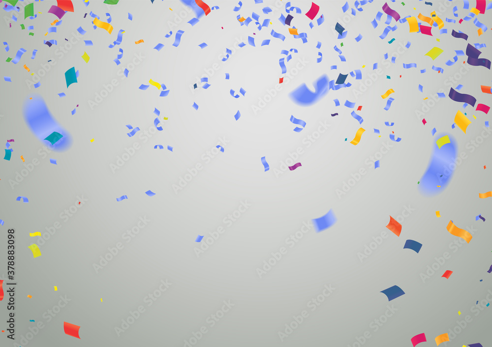 Celebration background template with confetti and variety colors ribbons.