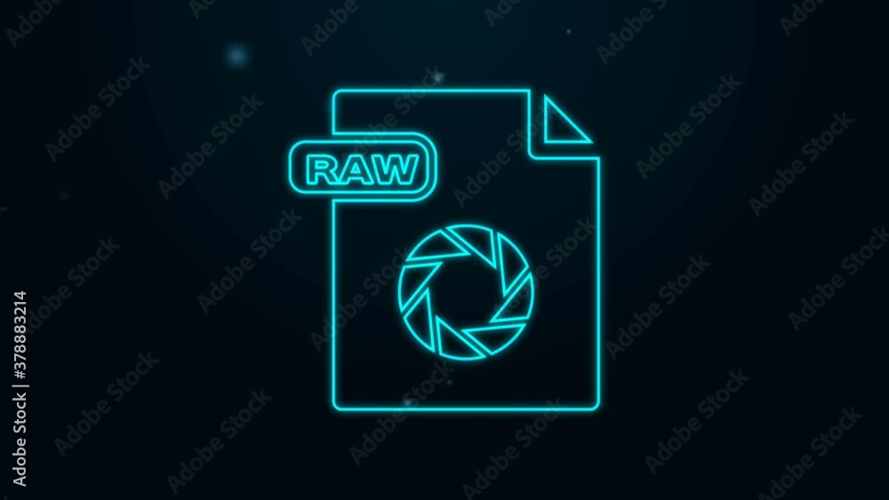 Glowing neon line RAW file document. Download raw button icon isolated on black background. RAW file symbol. 4K Video motion graphic animation Glowing neon line RAW file document. Download raw button icon isolated on black background. RAW file symbol. 4K Video motion graphic animation