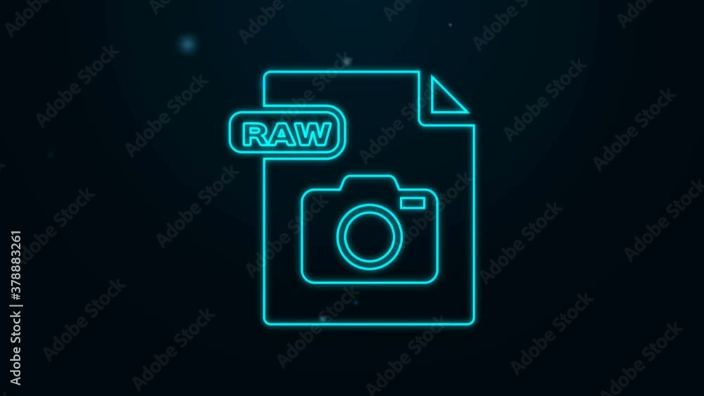 Glowing neon line RAW file document. Download raw button icon isolated on black background. RAW file symbol. 4K Video motion graphic animation Glowing neon line RAW file document. Download raw button icon isolated on black background. RAW file symbol. 4K Video motion graphic animation