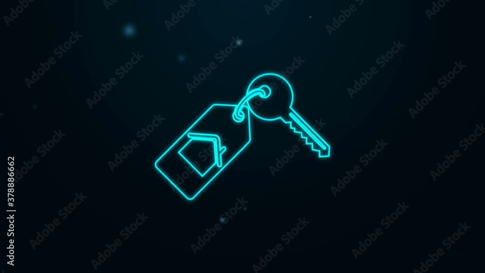 Glowing neon line House with key icon isolated on black background. The concept of the house turnkey. 4K Video motion graphic animation Glowing neon line House with key icon isolated on black background. The concept of the house turnkey. 4K Video motion graphic animation