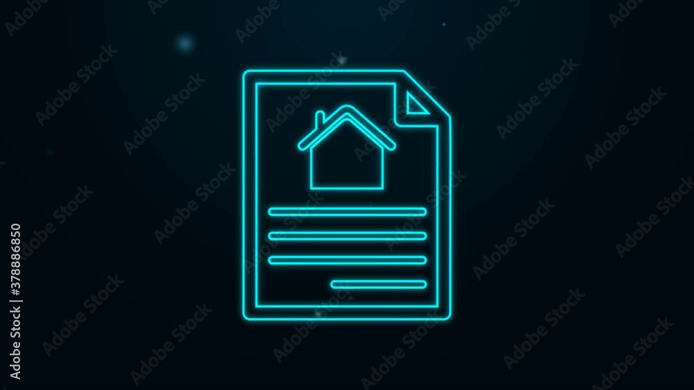 Glowing neon line House contract icon isolated on black background. Contract creation service, document formation, application form composition. 4K Video motion graphic animation Glowing neon line House contract icon isolated on black background. Contract creation service, document formation, application form composition. 4K Video motion graphic animation