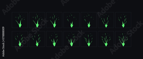 Fuse vfx animation frames. Green fuse light effect sprite sheet for game, cartoon or motion design.