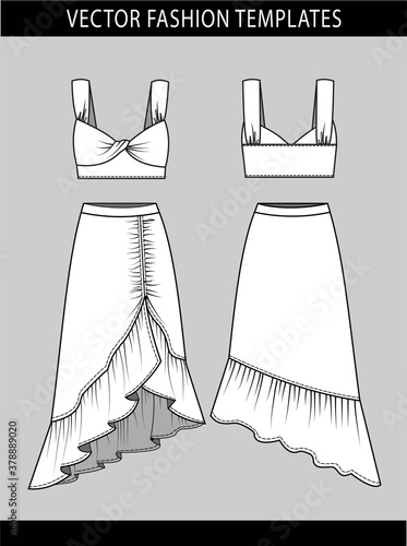 tank top and skirt fashion flat templates. summer outfit