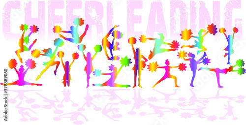 Cheerleading. Set of athletes of various disciplines. Colorful sports background. Cheerleader isolated vector silhouettes.