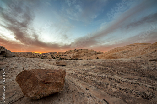 barren landscape in the San Rafael desert at sunset. Utah. photo