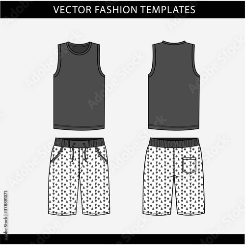 TANK TOP AND PANT FRONT AND BACK VIEW,FASHION FLAT SKETCH TEMPLATE,CASUAL OUTFIT
