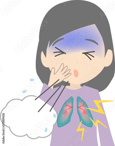 咳をして肺炎になっている苦しそうな老人のイラスト
