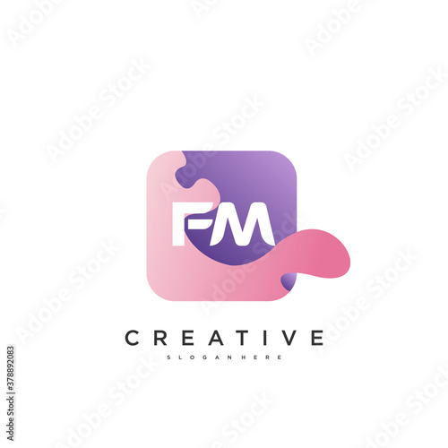 FM Initial Letter logo icon design template elements with wave colorful