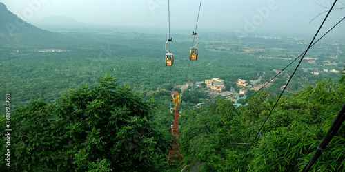 Cable car in the mountains.