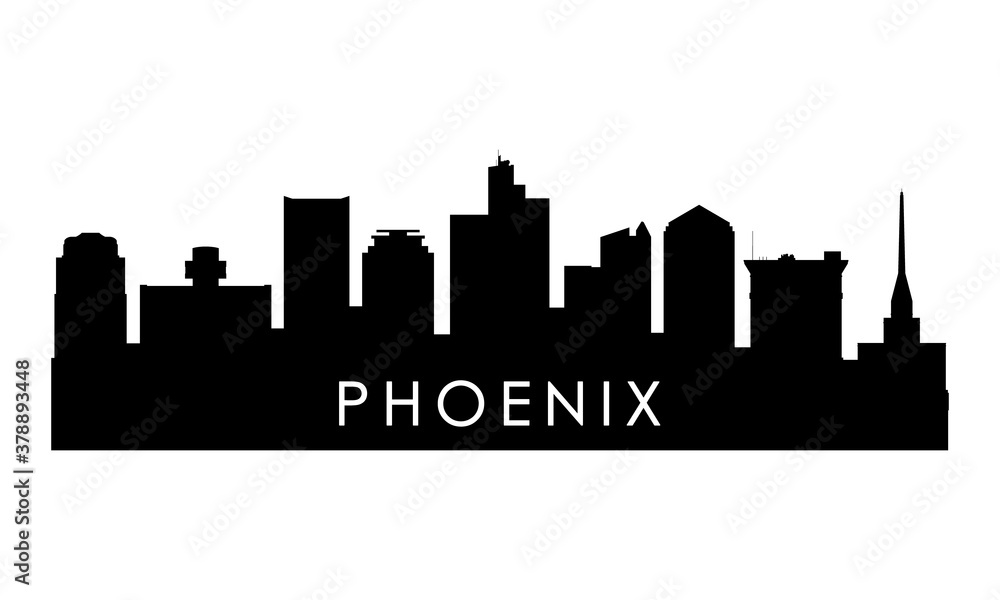 Phoenix skyline silhouette. Black Phoenix city design isolated on white background.