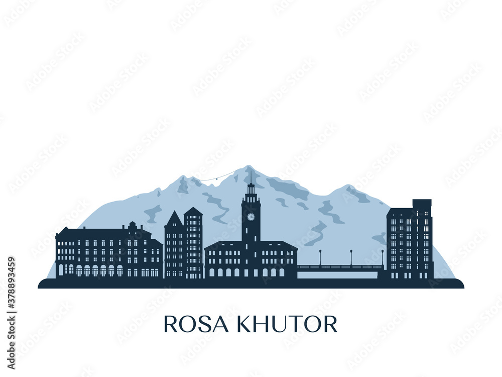 Obraz premium Rosa Khutor skyline, monochrome silhouette. Vector illustration.