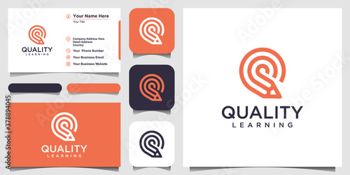 creative letter Q with pencil concept logo design inspiration. and business card design