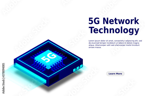 5G network processor illustration. Mobile wireless internet of next generation. Isometric futuristic micro chip. micro chip illustration. PC mainboard illustration background. 3D isometric hardware.
