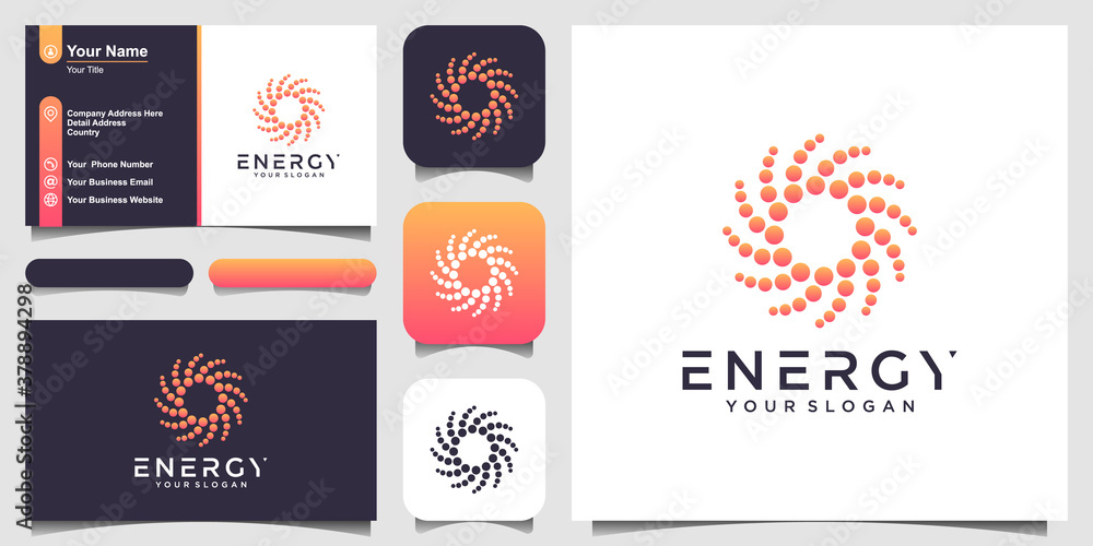 Fototapeta premium solar abstract round shape logo and business card design. dotted stylized sun logotype vector illustration.