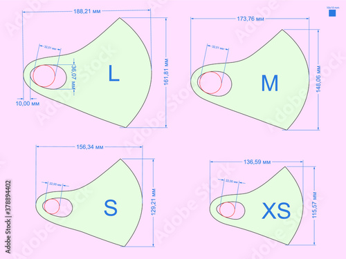 Sewing pattern Design template face mask neoprene materia pattern, curve, mold, sweep