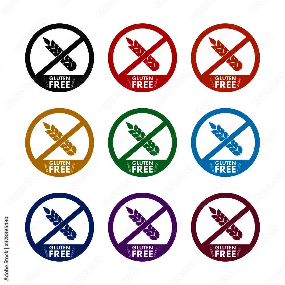Gluten free red prohibition symbol, color set Gluten free red prohibition symbol, color set