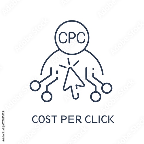 CPC. Cost per click.  Vector linear icon isolated on white background.