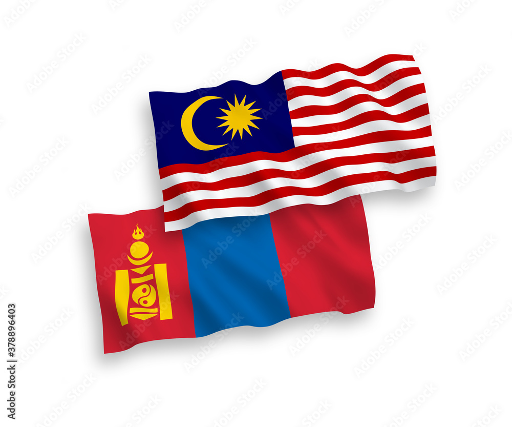 Flags of Mongolia and Malaysia on a white background Flags of Mongolia and Malaysia on a white background