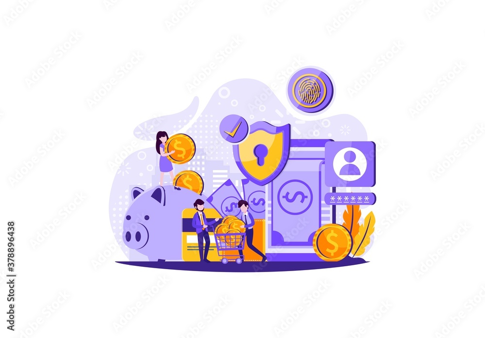 Blockhain scheme, mining crypto currency, server room, powered computers, data processing, money transaction. Vector illustration Blockhain scheme, mining crypto currency, server room, powered computers, data processing, money transaction. Vector illustration