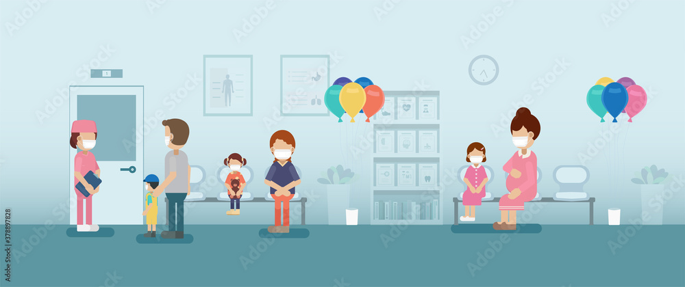 Pediatric clinic with patients waiting Pediatric clinic with patients waiting
